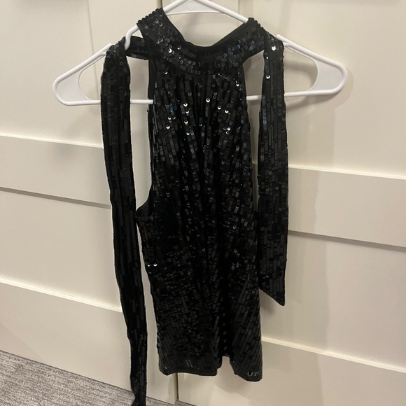 Black sequined halter top with tie - S - Picture 2 of 3
